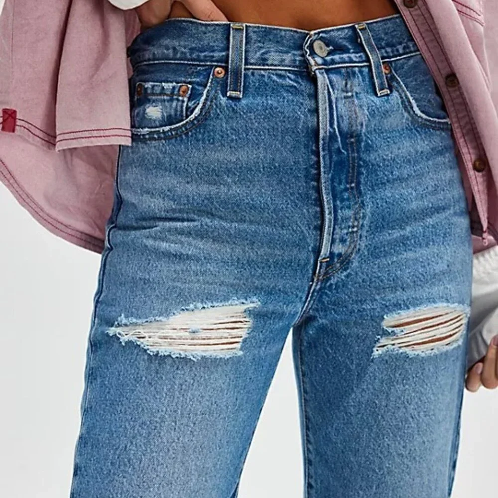 Levi's Ribcage Straight Ankle Jeans Color Live For The Music Regular Fit - Picture 5 of 6